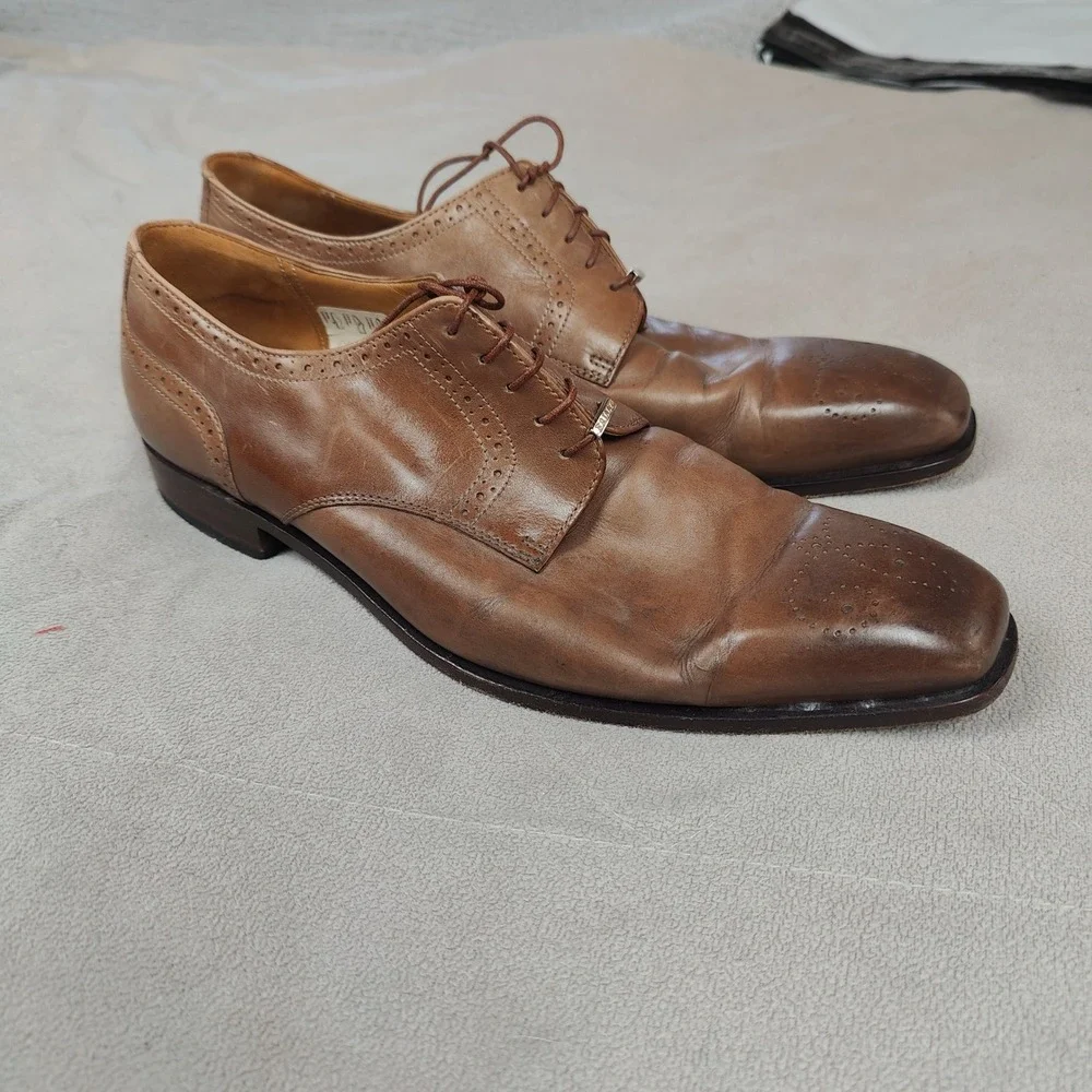 Bally Oxfords Mens 11 D Tan Brown Leather Brogue Medallion‎ Derby Shoes